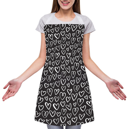 Cute Black And White Heart Pattern Print Adjustable Apron