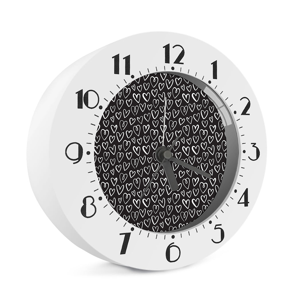 Cute Black And White Heart Pattern Print Alarm Clock