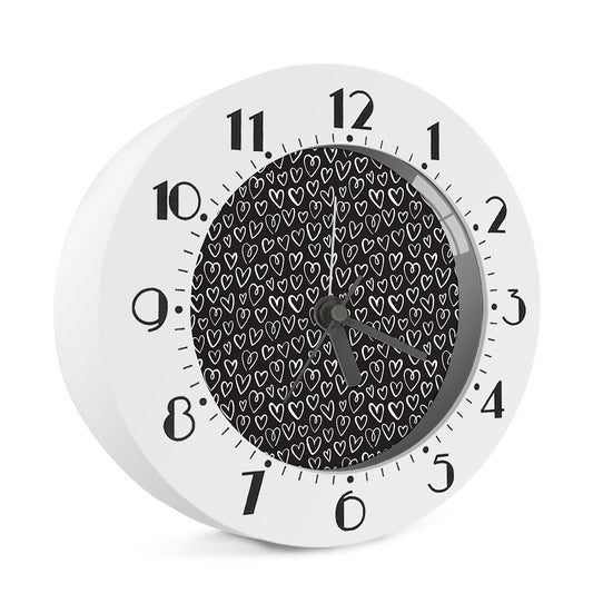 Cute Black And White Heart Pattern Print Alarm Clock