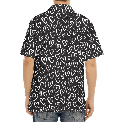 Cute Black And White Heart Pattern Print Aloha Shirt