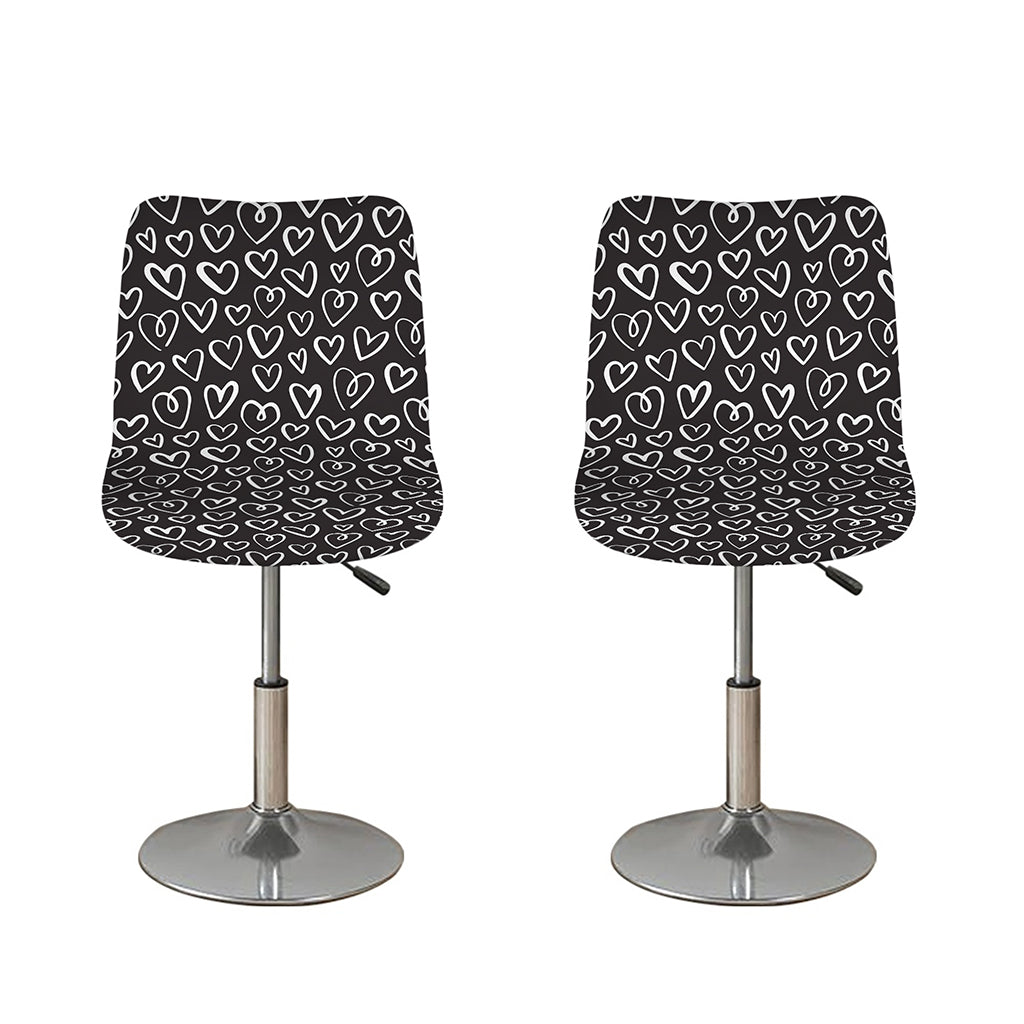 Cute Black And White Heart Pattern Print Bar Stool Covers