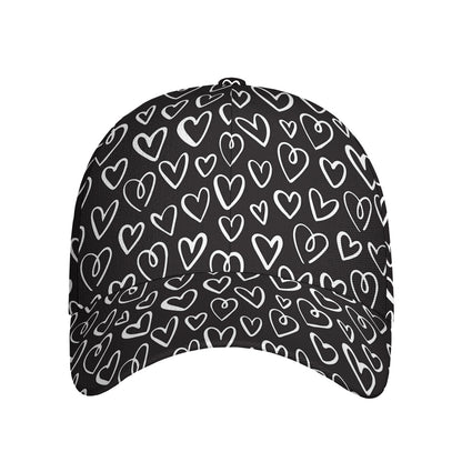 Cute Black And White Heart Pattern Print Baseball Cap