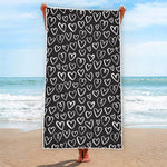 Cute Black And White Heart Pattern Print Beach Towel