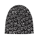 Cute Black And White Heart Pattern Print Beanie