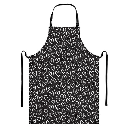 Cute Black And White Heart Pattern Print Bib Apron With Pocket
