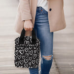 Cute Black And White Heart Pattern Print Bible Tote Bag