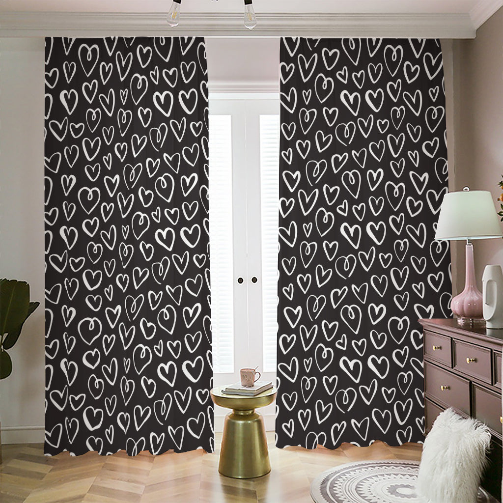 Cute Black And White Heart Pattern Print Blackout Pencil Pleat Curtains