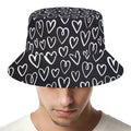 Cute Black And White Heart Pattern Print Bucket Hat