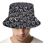 Cute Black And White Heart Pattern Print Bucket Hat