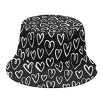Cute Black And White Heart Pattern Print Bucket Hat