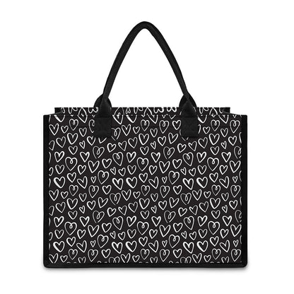 Cute Black And White Heart Pattern Print Canvas Tote Bag