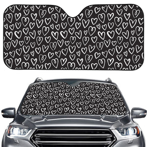 Cute Black And White Heart Pattern Print Car Windshield Sun Shade