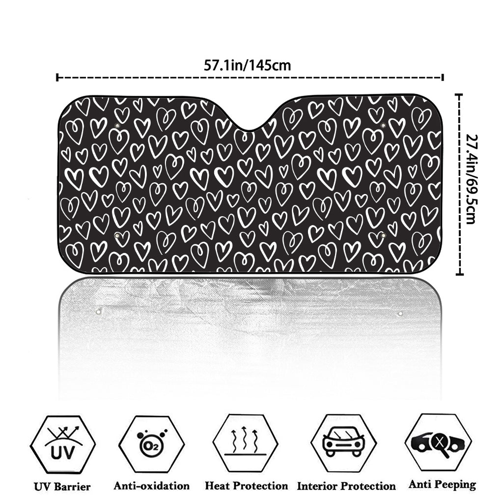 Cute Black And White Heart Pattern Print Car Windshield Sun Shade