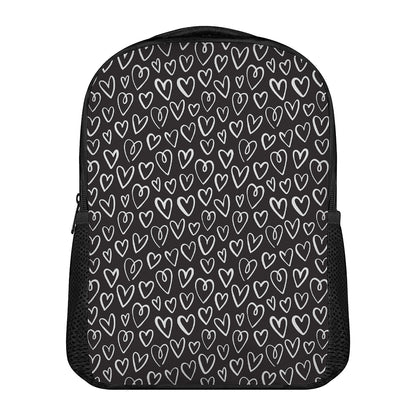 Cute Black And White Heart Pattern Print Casual Backpack