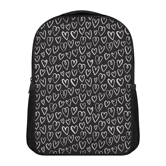 Cute Black And White Heart Pattern Print Casual Backpack