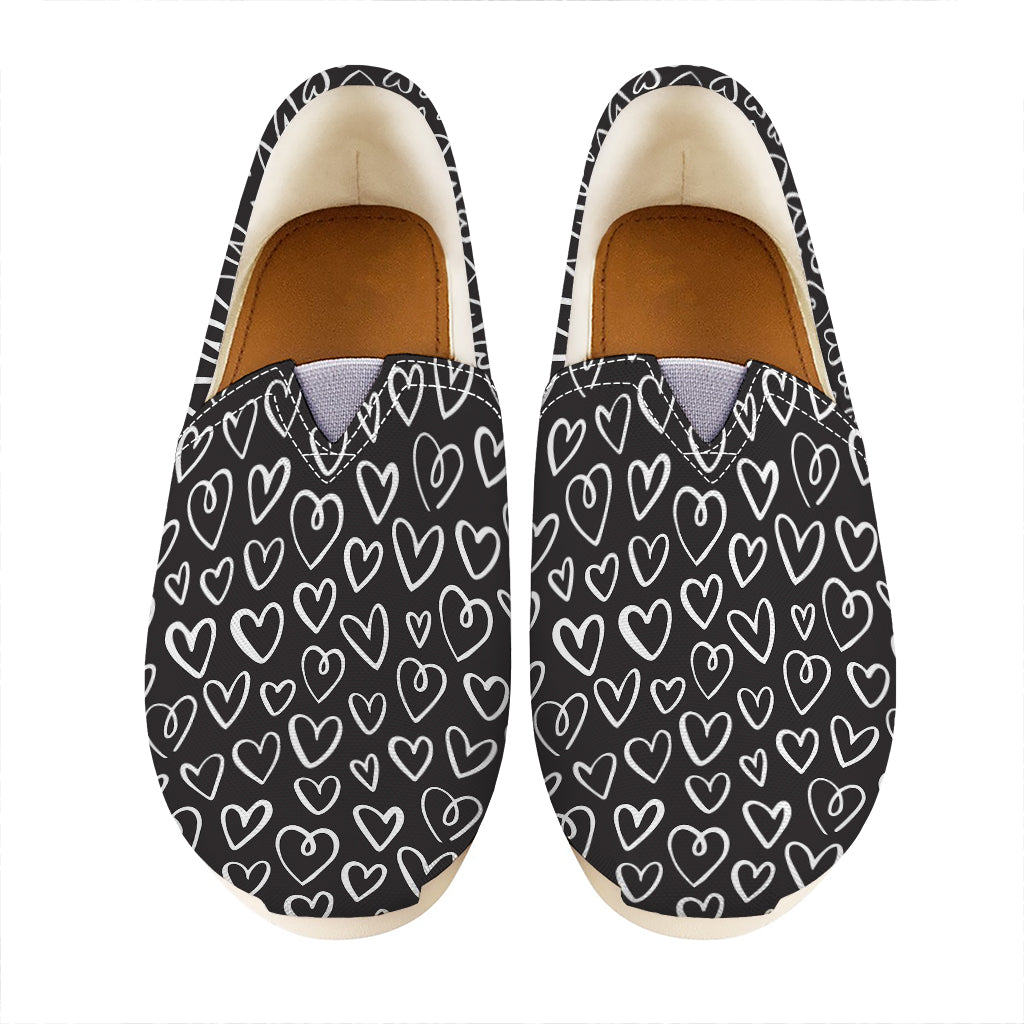 Cute Black And White Heart Pattern Print Casual Shoes