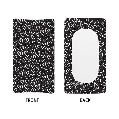 Cute Black And White Heart Pattern Print Changing Pad Cover