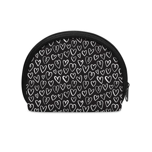 Cute Black And White Heart Pattern Print Coin Purse
