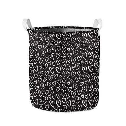 Cute Black And White Heart Pattern Print Collapsible Laundry Basket