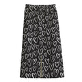 Cute Black And White Heart Pattern Print Cotton Front Slit Maxi Skirt
