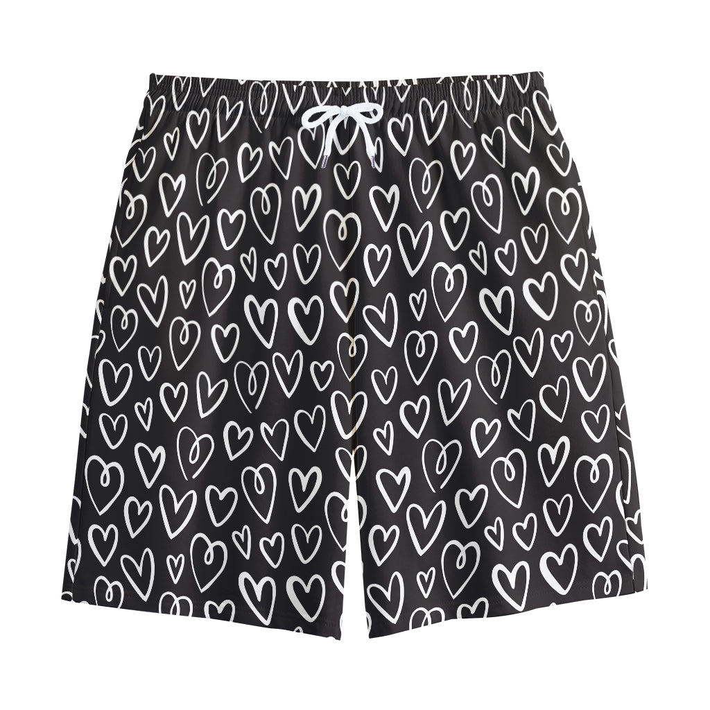 Cute Black And White Heart Pattern Print Cotton Shorts