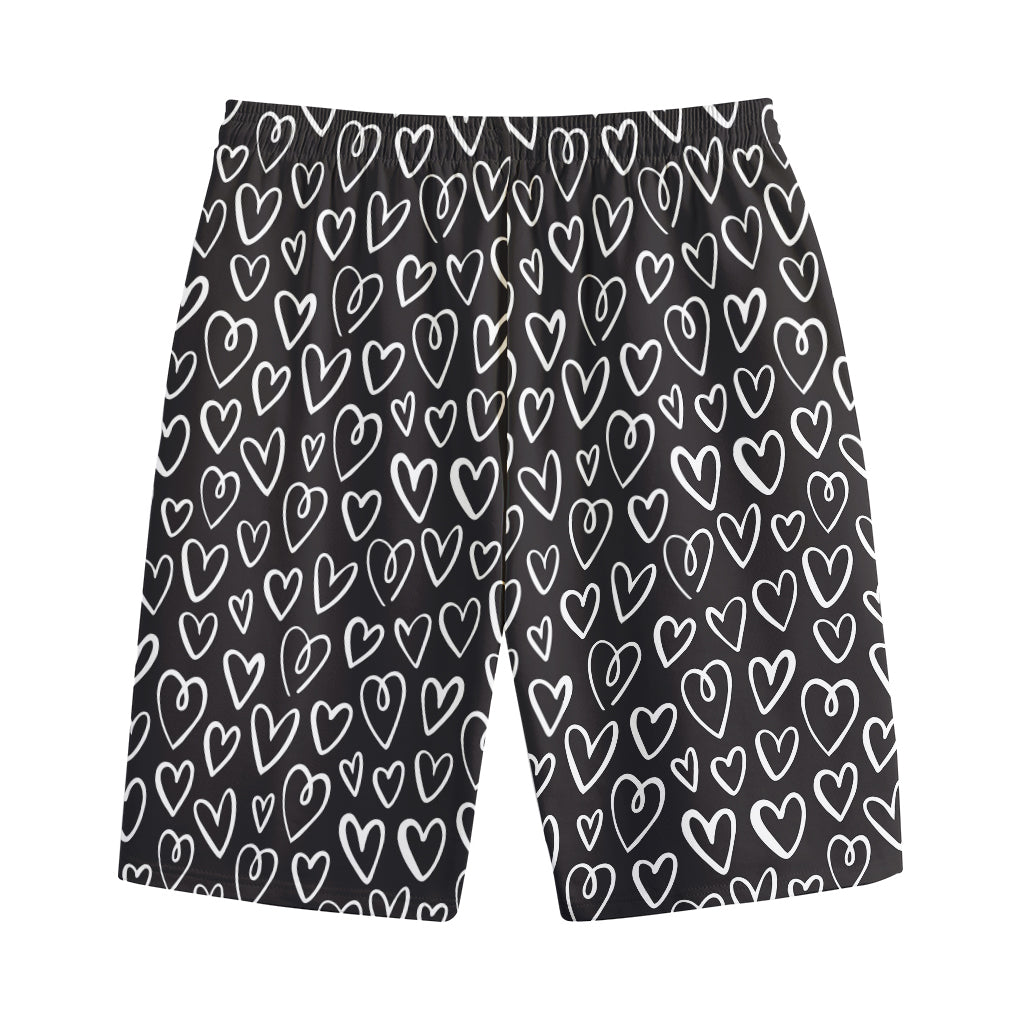 Cute Black And White Heart Pattern Print Cotton Shorts