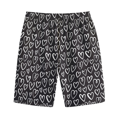 Cute Black And White Heart Pattern Print Cotton Shorts