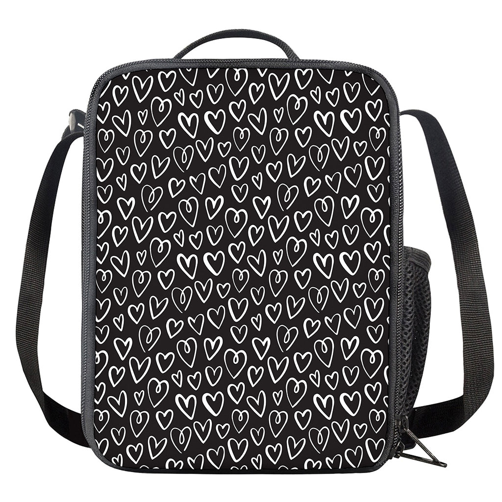 Cute Black And White Heart Pattern Print Crossbody Lunch Bag