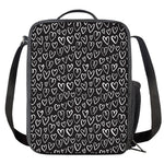 Cute Black And White Heart Pattern Print Crossbody Lunch Bag