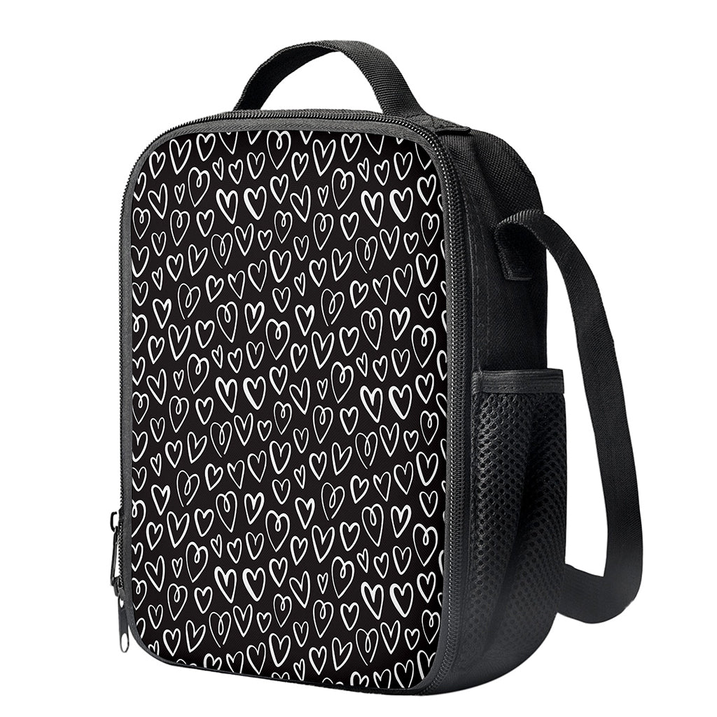 Cute Black And White Heart Pattern Print Crossbody Lunch Bag
