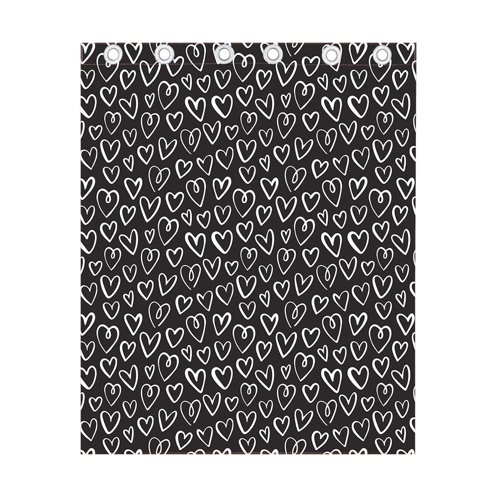Cute Black And White Heart Pattern Print Curtain