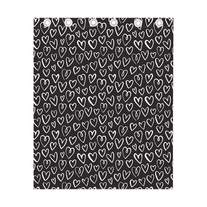 Cute Black And White Heart Pattern Print Curtain