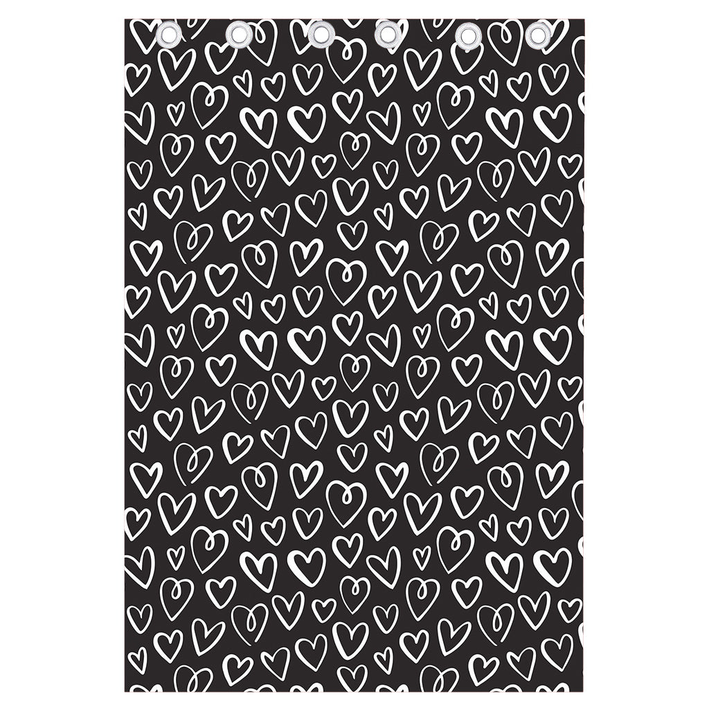 Cute Black And White Heart Pattern Print Curtain