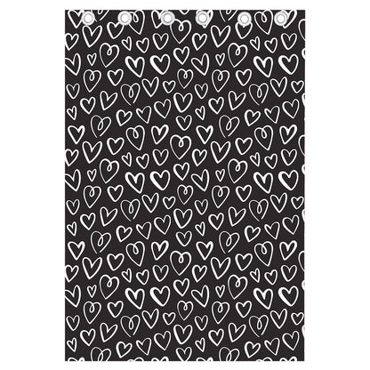 Cute Black And White Heart Pattern Print Curtain