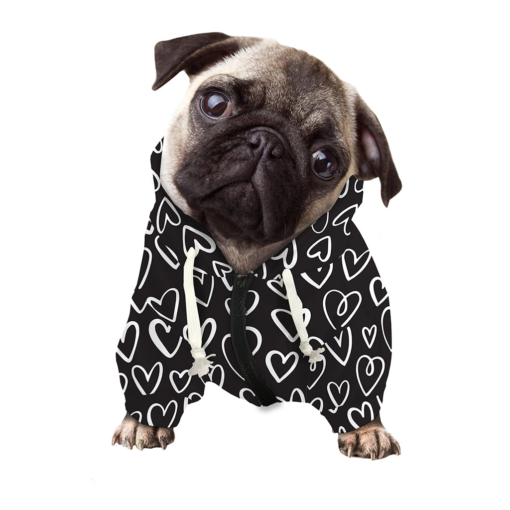 Cute Black And White Heart Pattern Print Dog Zip Up Hoodie