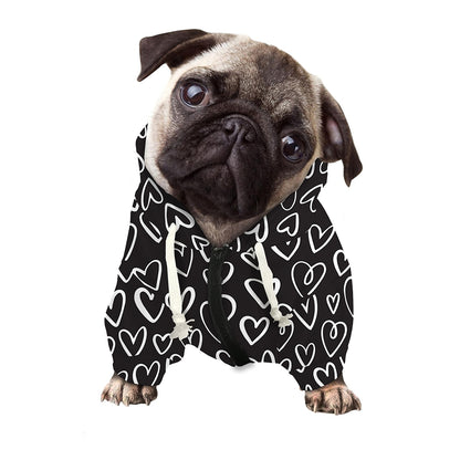 Cute Black And White Heart Pattern Print Dog Zip Up Hoodie