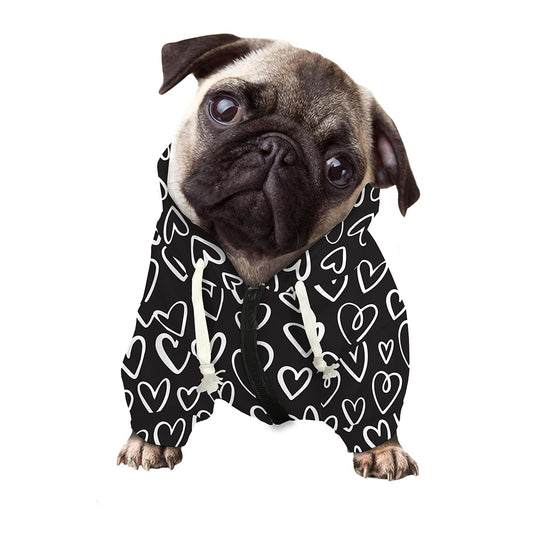 Cute Black And White Heart Pattern Print Dog Zip Up Hoodie