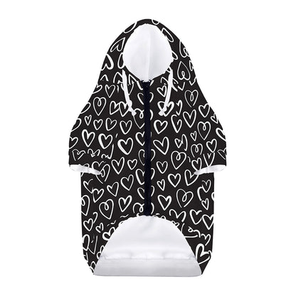 Cute Black And White Heart Pattern Print Dog Zip Up Hoodie