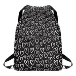 Cute Black And White Heart Pattern Print Drawstring Backpack