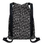 Cute Black And White Heart Pattern Print Drawstring Backpack