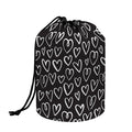 Cute Black And White Heart Pattern Print Drawstring Makeup Bag
