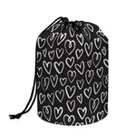 Cute Black And White Heart Pattern Print Drawstring Makeup Bag