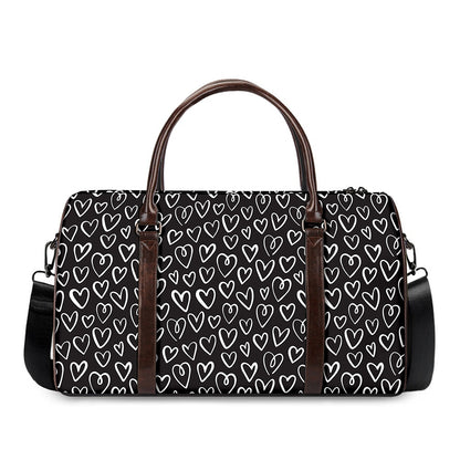 Cute Black And White Heart Pattern Print Duffle Bag