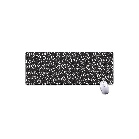 Cute Black And White Heart Pattern Print Extended Mouse Pad