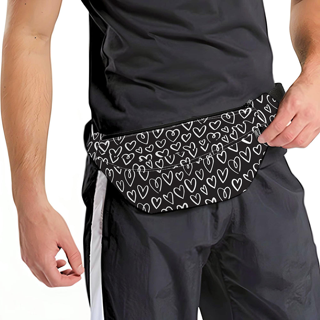 Cute Black And White Heart Pattern Print Fanny Pack