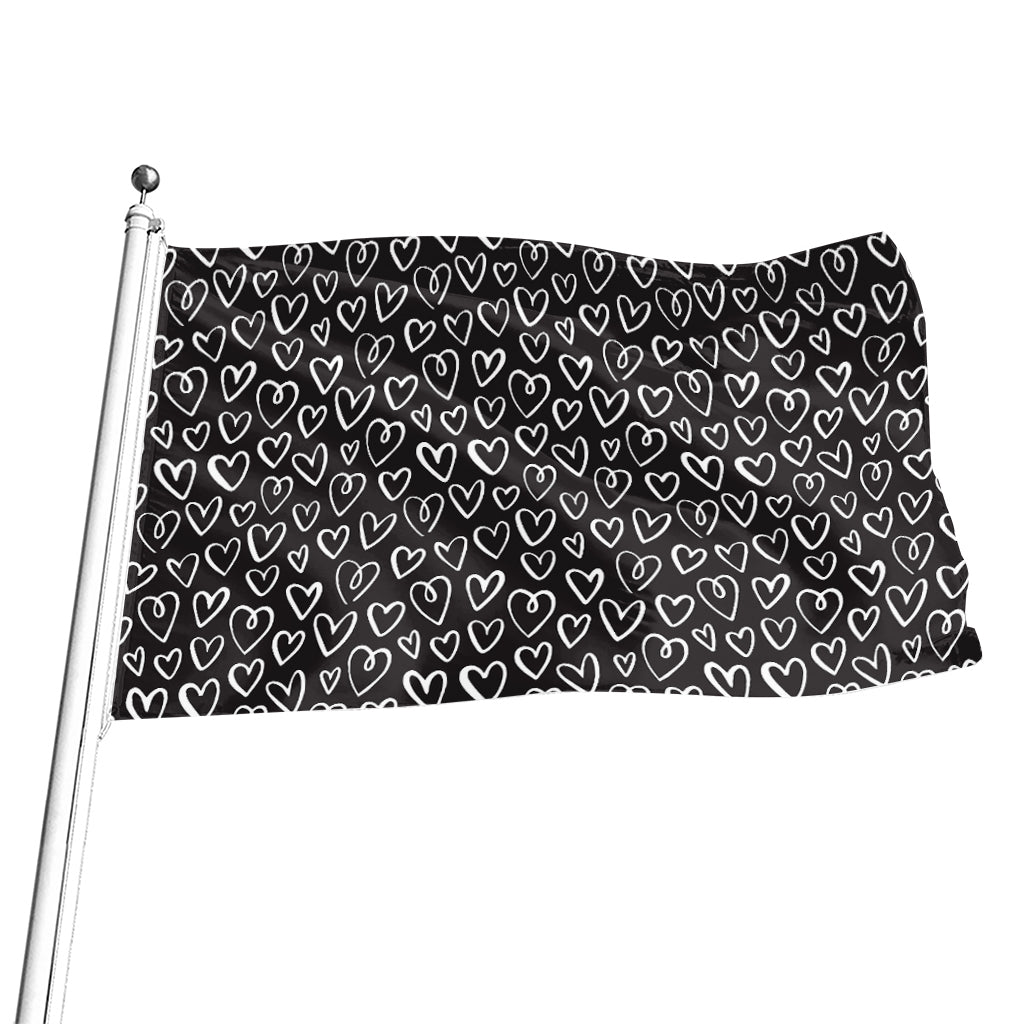 Cute Black And White Heart Pattern Print Flag
