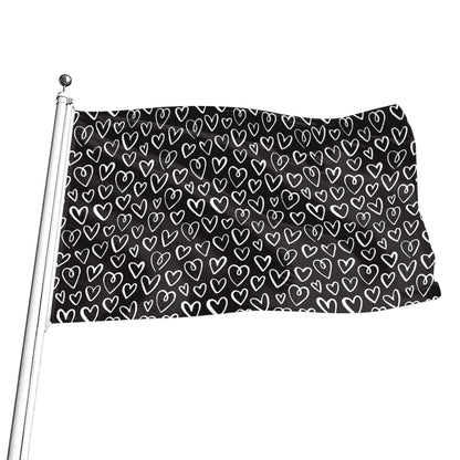 Cute Black And White Heart Pattern Print Flag
