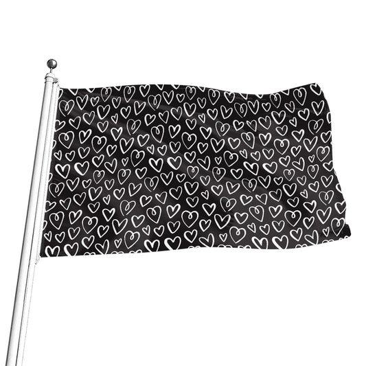 Cute Black And White Heart Pattern Print Flag