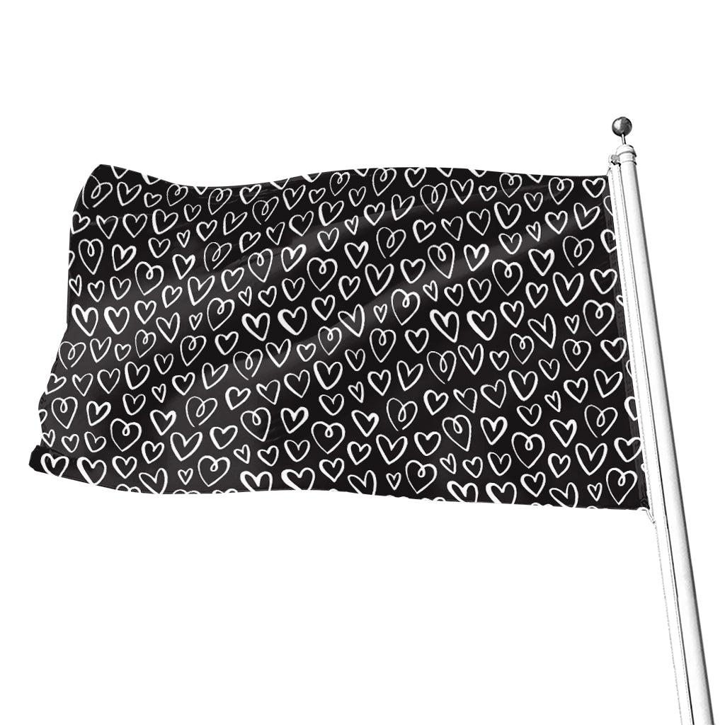 Cute Black And White Heart Pattern Print Flag