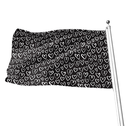 Cute Black And White Heart Pattern Print Flag